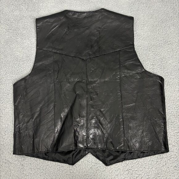 Leather Works Mens 2XL Patchwork Black Genuine Leather Snap Vest Pockets - Picture 9 of 16